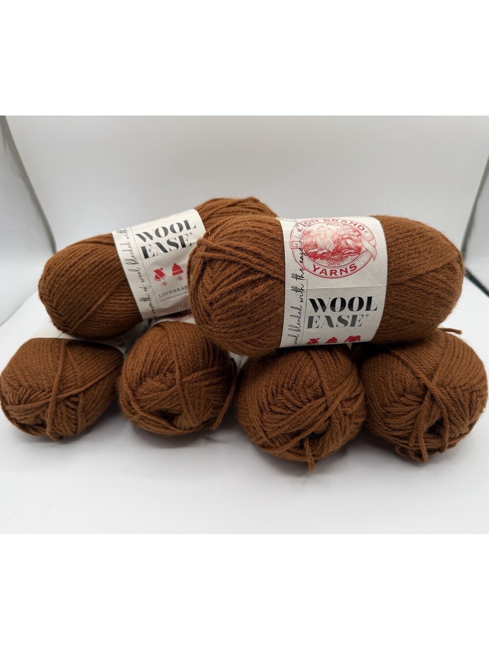 Lot Of 6 Lion Brand Wool-ease Yarn Umber Brown Worsted Med Size 4 1182 Yrds